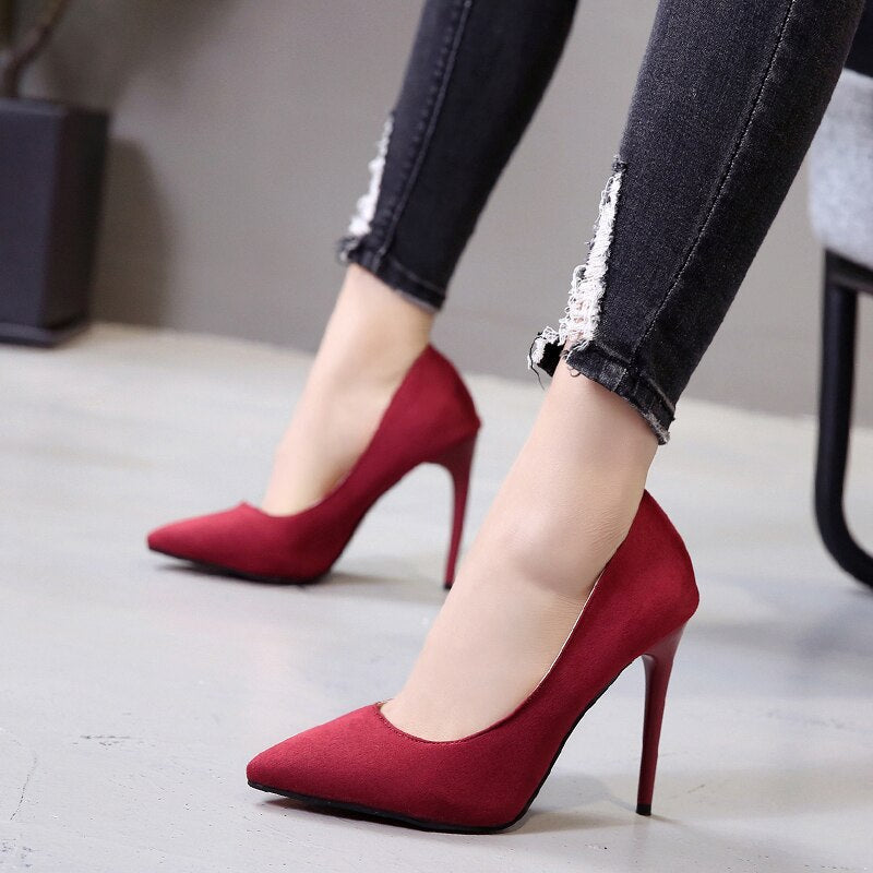 Niulatu High Heels Women 2025 New Spring and Autumn Pointed Toe Shallow Mouth Suede Fine Heel Fashion Women's Shoes DJSE