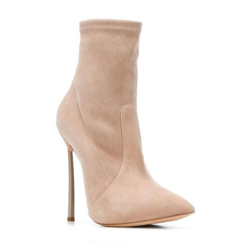 Niulatu Fashion Women Boots Pointed Toe Faux Suede Ankle Boots 11CM Heel High Heels Shoes Woman Autumn Female Socks Boots DJSE