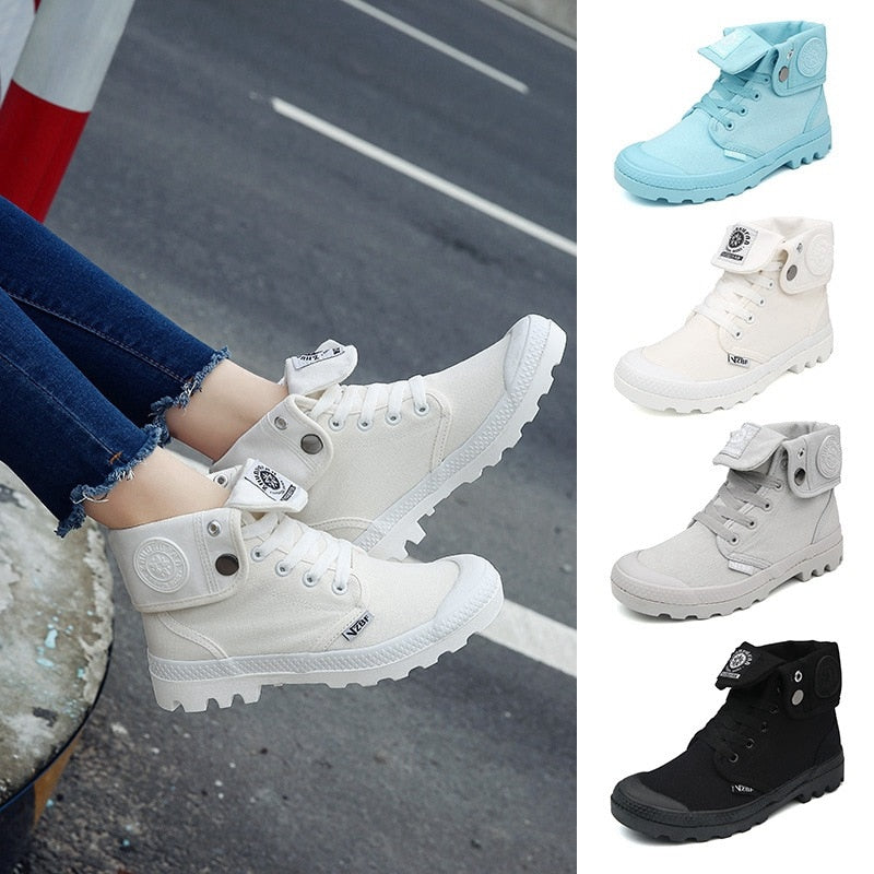 Niulatu High-top Shoes Paladin Canvas Shoes Cuffed Thick-soled Martin Boots Women DJSE