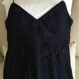 Niulatu Straps Navy Blue V Neck Prom Dress Chiffon Beaded Party Dress Evening Gown HZ1007