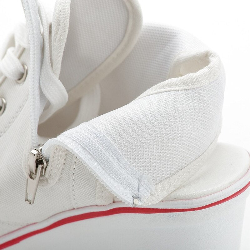 Niulatu High Top Canvas Shoes Women's Fish Mouth Canvas Sandals Sloped Heel Hollow Out Women's Shoes Wedges Shoes for Women DJSE