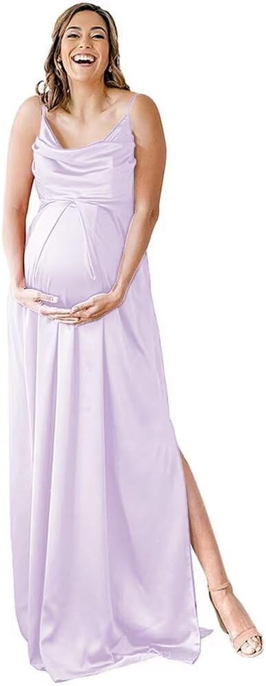 Niulatu Strap Maternity Bridesmaid Dress for Photoshoot Long Satin Leg Split Pregnant Prom Party HZ1007