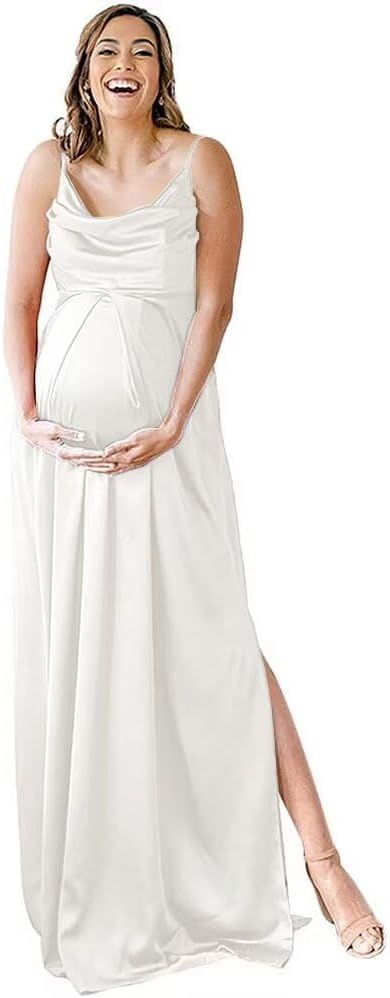 Niulatu Strap Maternity Bridesmaid Dress for Photoshoot Long Satin Leg Split Pregnant Prom Party HZ1007