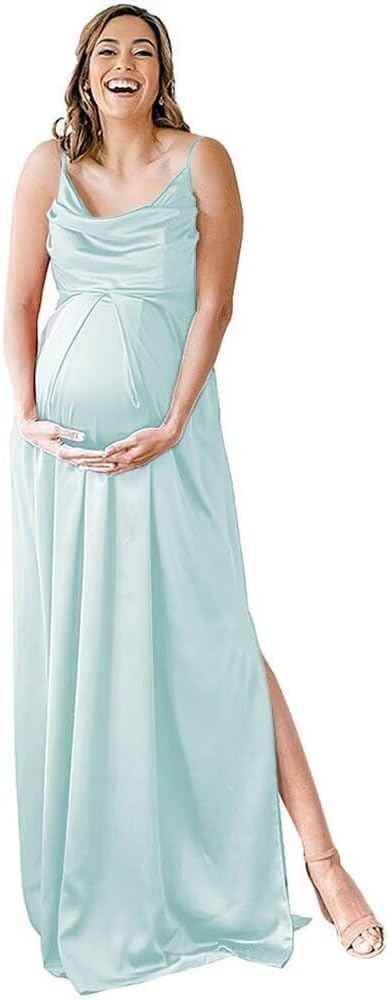 Niulatu Strap Maternity Bridesmaid Dress for Photoshoot Long Satin Leg Split Pregnant Prom Party HZ1007