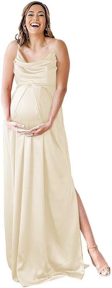 Niulatu Strap Maternity Bridesmaid Dress for Photoshoot Long Satin Leg Split Pregnant Prom Party HZ1007