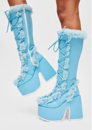 Niulatu High Platform Boots High Chunky Heel Round Toe Mid Calf Boots Elegant Women Casual Outfit Winter Cross Tied Shoes DJSE