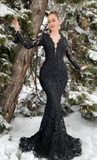 Niulatu Women's Lace Mermaid Evening Dress Luxurious Black Prom Dress HZ1007