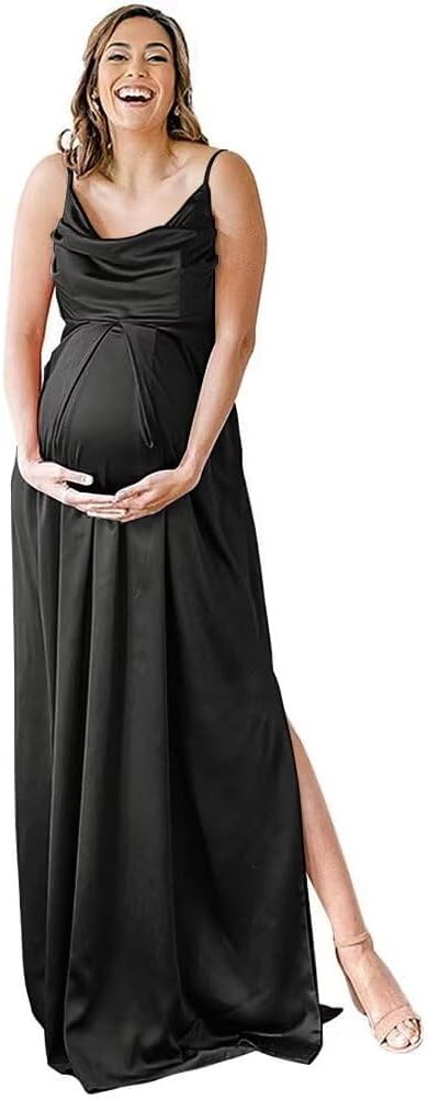 Niulatu Strap Maternity Bridesmaid Dress for Photoshoot Long Satin Leg Split Pregnant Prom Party HZ1007