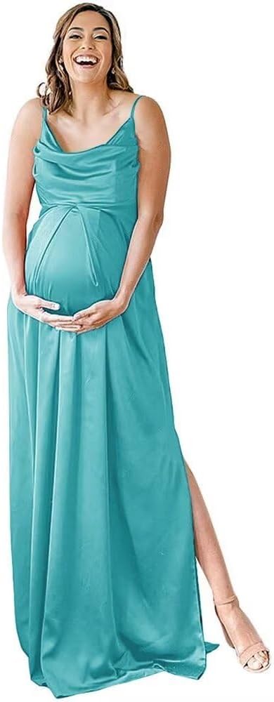 Niulatu Strap Maternity Bridesmaid Dress for Photoshoot Long Satin Leg Split Pregnant Prom Party HZ1007