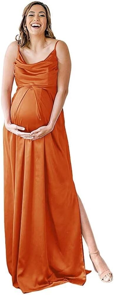 Niulatu Strap Maternity Bridesmaid Dress for Photoshoot Long Satin Leg Split Pregnant Prom Party HZ1007