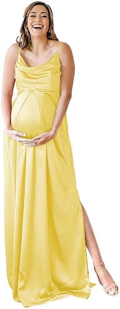 Niulatu Strap Maternity Bridesmaid Dress for Photoshoot Long Satin Leg Split Pregnant Prom Party HZ1007