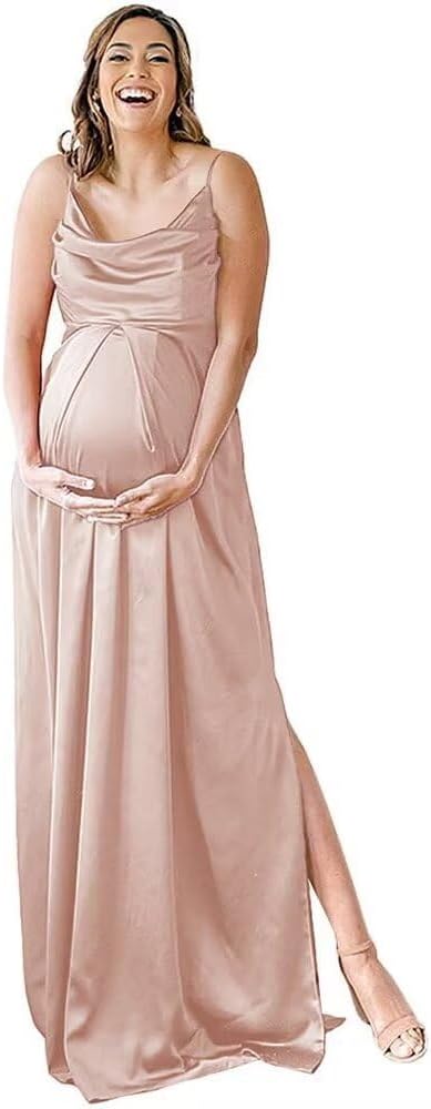 Niulatu Strap Maternity Bridesmaid Dress for Photoshoot Long Satin Leg Split Pregnant Prom Party HZ1007
