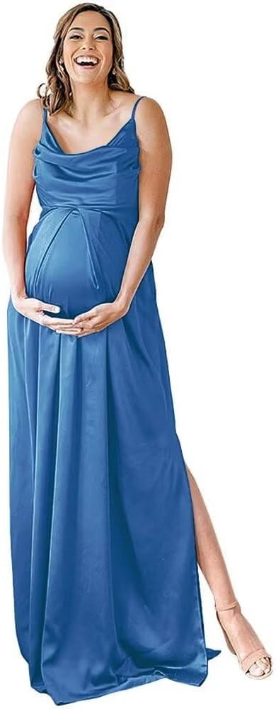 Niulatu Strap Maternity Bridesmaid Dress for Photoshoot Long Satin Leg Split Pregnant Prom Party HZ1007