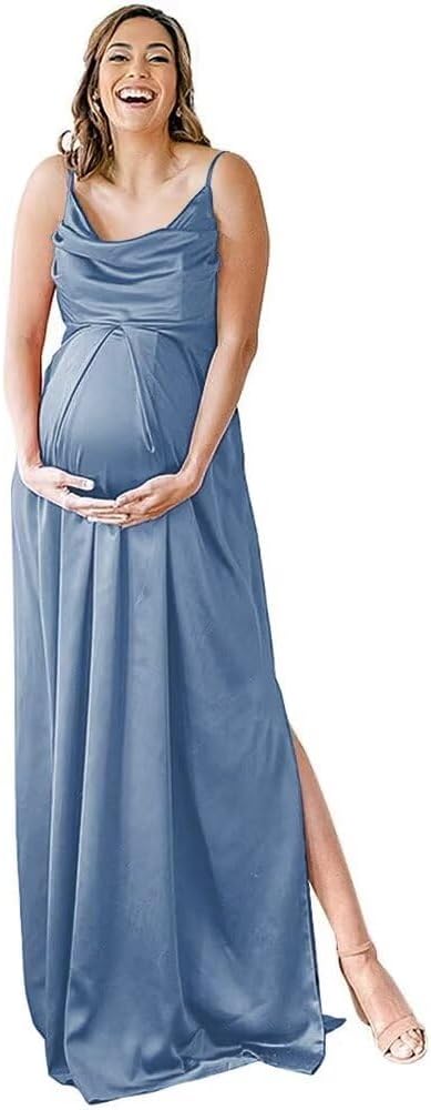 Niulatu Strap Maternity Bridesmaid Dress for Photoshoot Long Satin Leg Split Pregnant Prom Party HZ1007