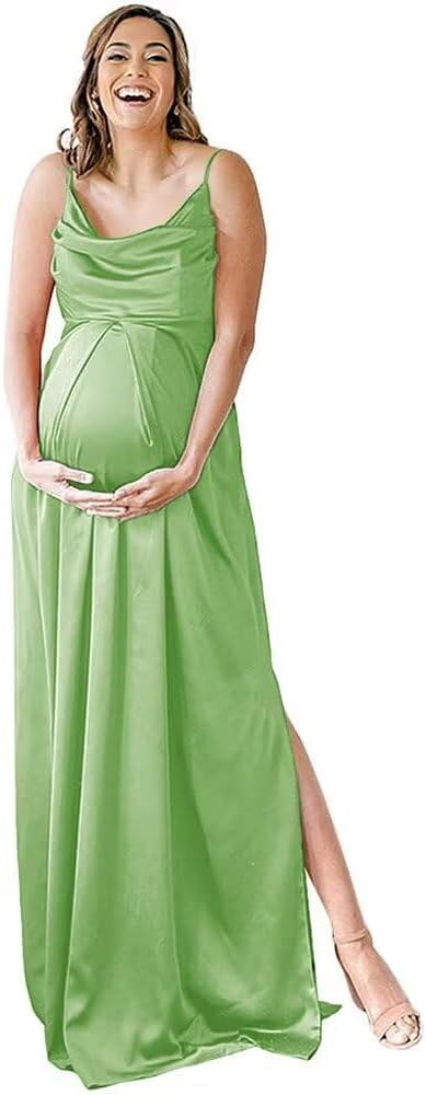 Niulatu Strap Maternity Bridesmaid Dress for Photoshoot Long Satin Leg Split Pregnant Prom Party HZ1007