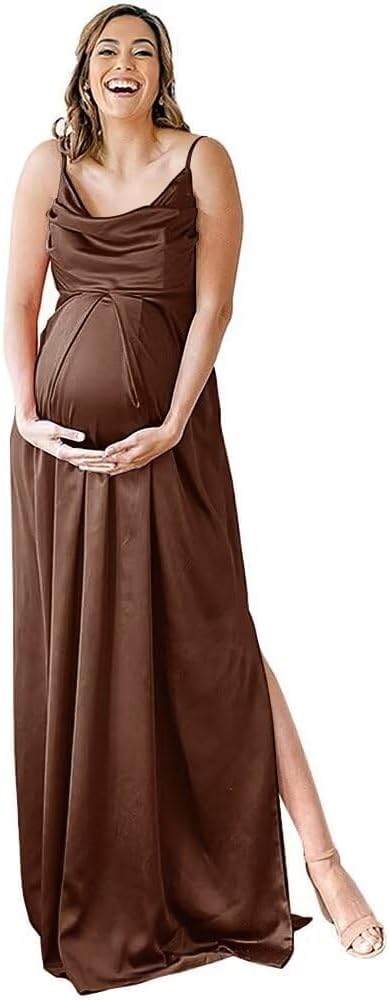 Niulatu Strap Maternity Bridesmaid Dress for Photoshoot Long Satin Leg Split Pregnant Prom Party HZ1007