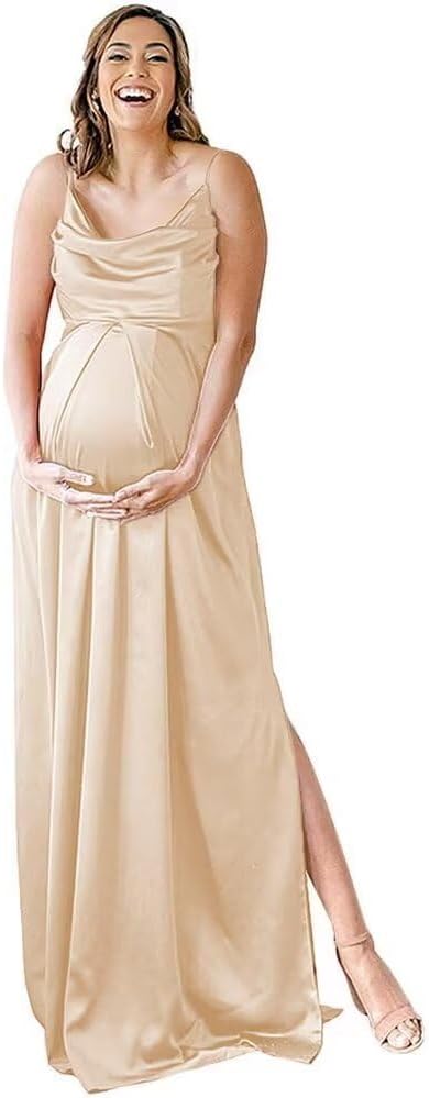 Niulatu Strap Maternity Bridesmaid Dress for Photoshoot Long Satin Leg Split Pregnant Prom Party HZ1007