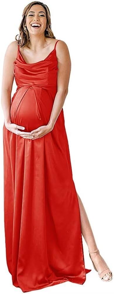 Niulatu Strap Maternity Bridesmaid Dress for Photoshoot Long Satin Leg Split Pregnant Prom Party HZ1007