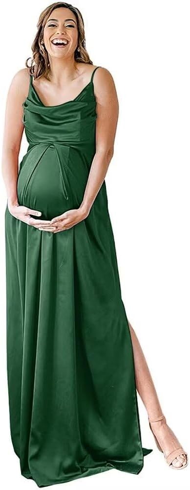 Niulatu Strap Maternity Bridesmaid Dress for Photoshoot Long Satin Leg Split Pregnant Prom Party HZ1007