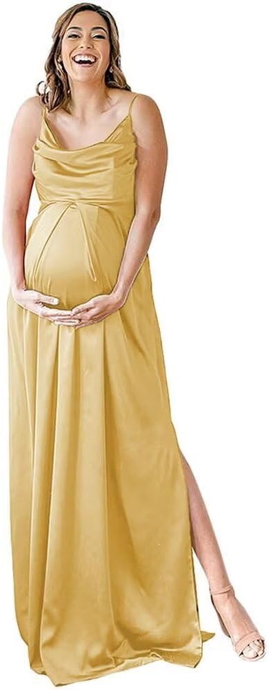 Niulatu Strap Maternity Bridesmaid Dress for Photoshoot Long Satin Leg Split Pregnant Prom Party HZ1007