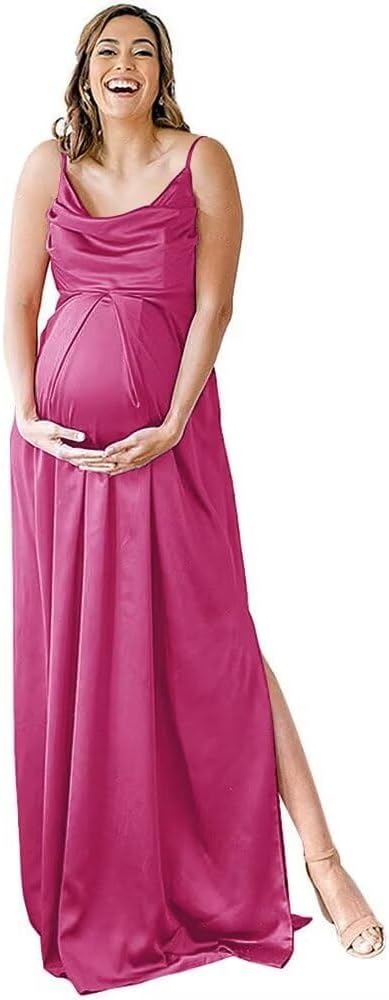 Niulatu Strap Maternity Bridesmaid Dress for Photoshoot Long Satin Leg Split Pregnant Prom Party HZ1007