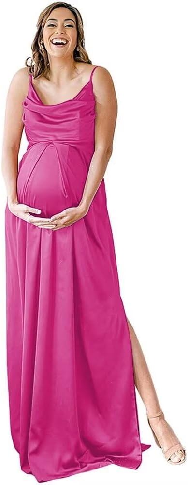 Niulatu Strap Maternity Bridesmaid Dress for Photoshoot Long Satin Leg Split Pregnant Prom Party HZ1007