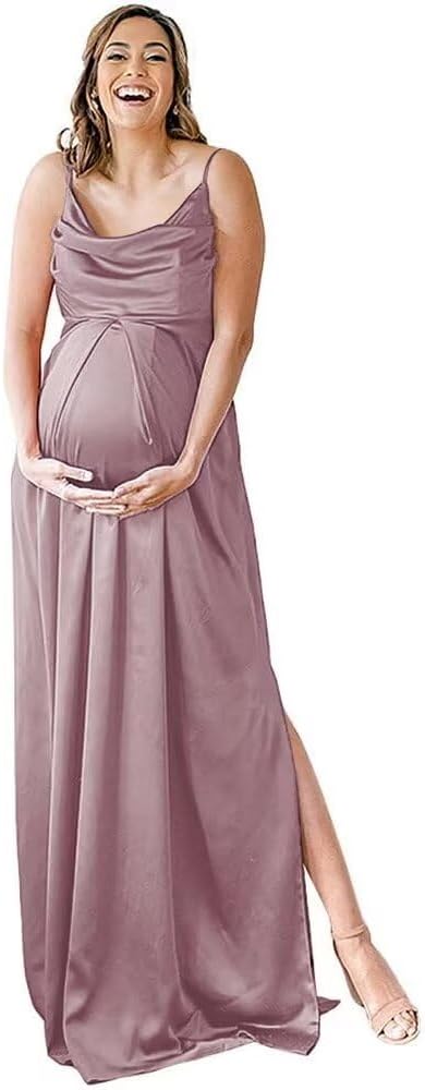 Niulatu Strap Maternity Bridesmaid Dress for Photoshoot Long Satin Leg Split Pregnant Prom Party HZ1007