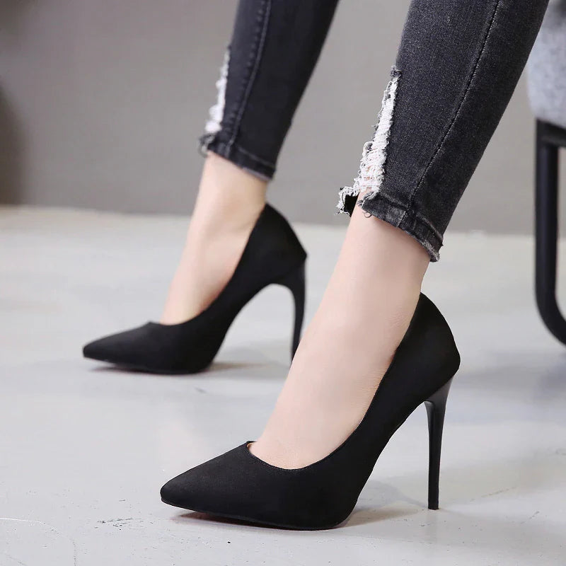 Niulatu High Heels Women 2025 New Spring and Autumn Pointed Toe Shallow Mouth Suede Fine Heel Fashion Women's Shoes DJSE