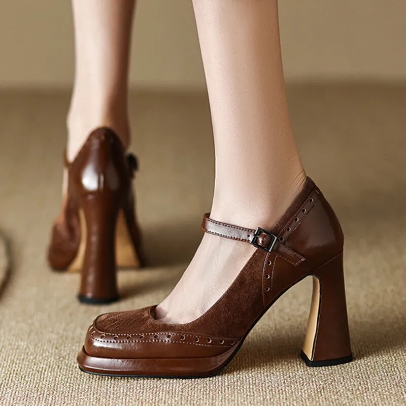 Niulatu High Heels Pumps Women 2025 Summer Square Toe Platform Mary Jeans Shoes Woman Thick Heeled Party Shoes Ladies DJSE