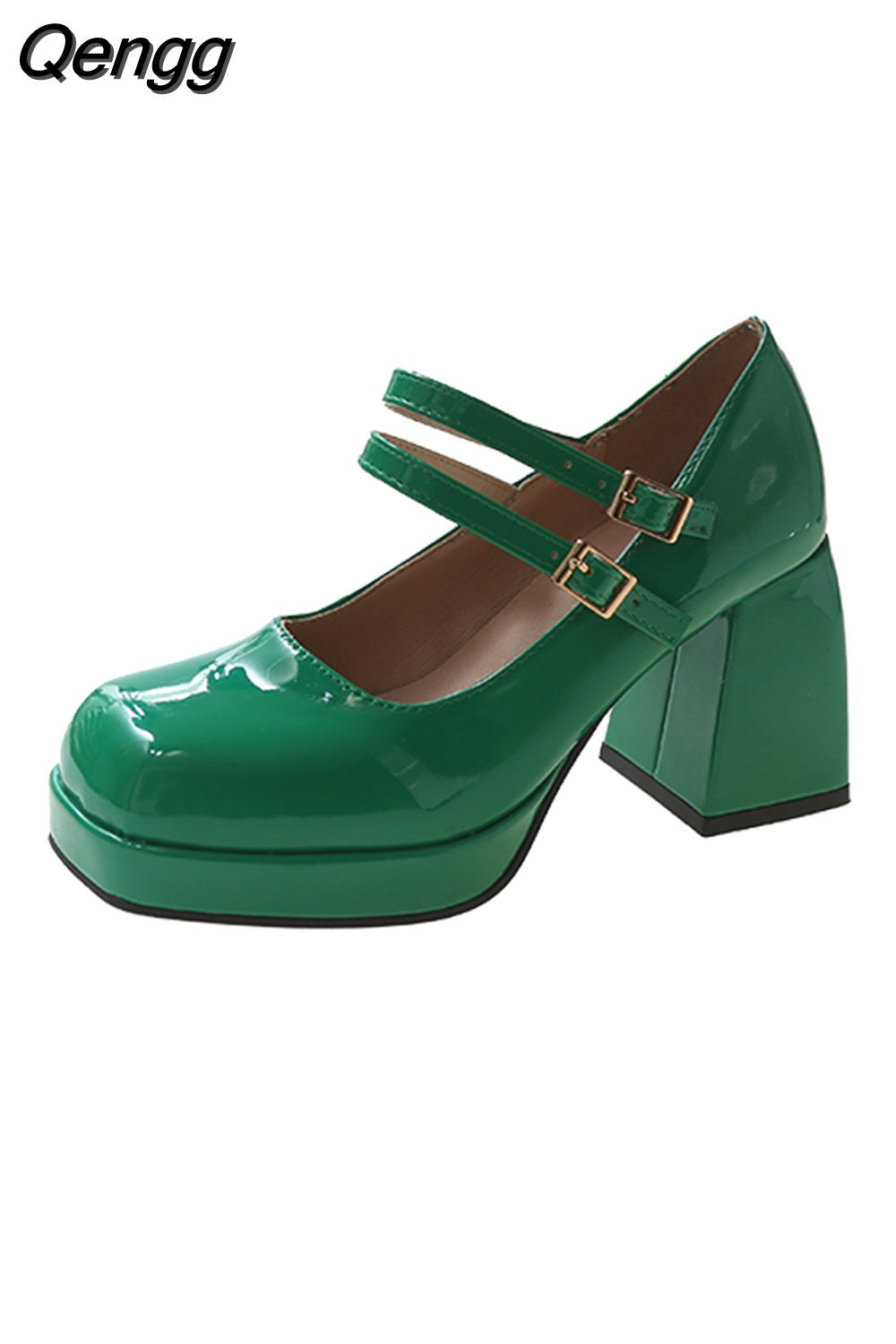 Niulatu High Heels Platform Pumps Women's Square Toe Thick Heels Mary Janes Woman Patent Leather High Heels Shoes Party Shoes DJSE