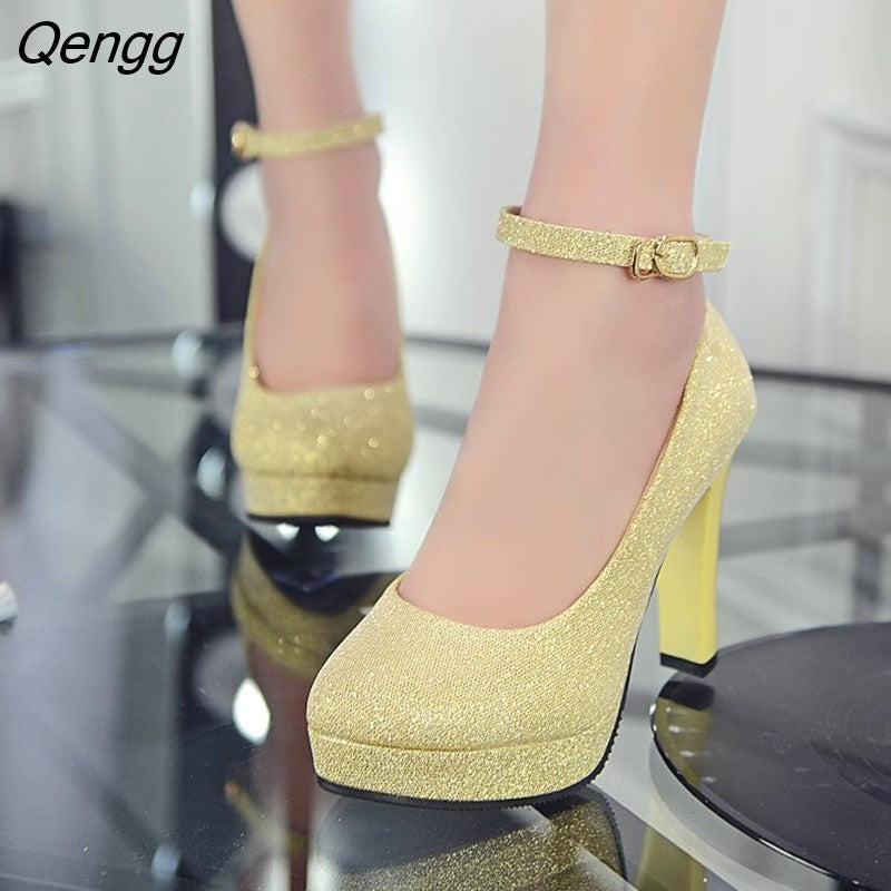 Niulatu High Heel Sexy Women's Pumps Patent Leather Woman Thick Platform Mary Jane Women Party Shoes Buckle Shallow Shoes PU DJSE