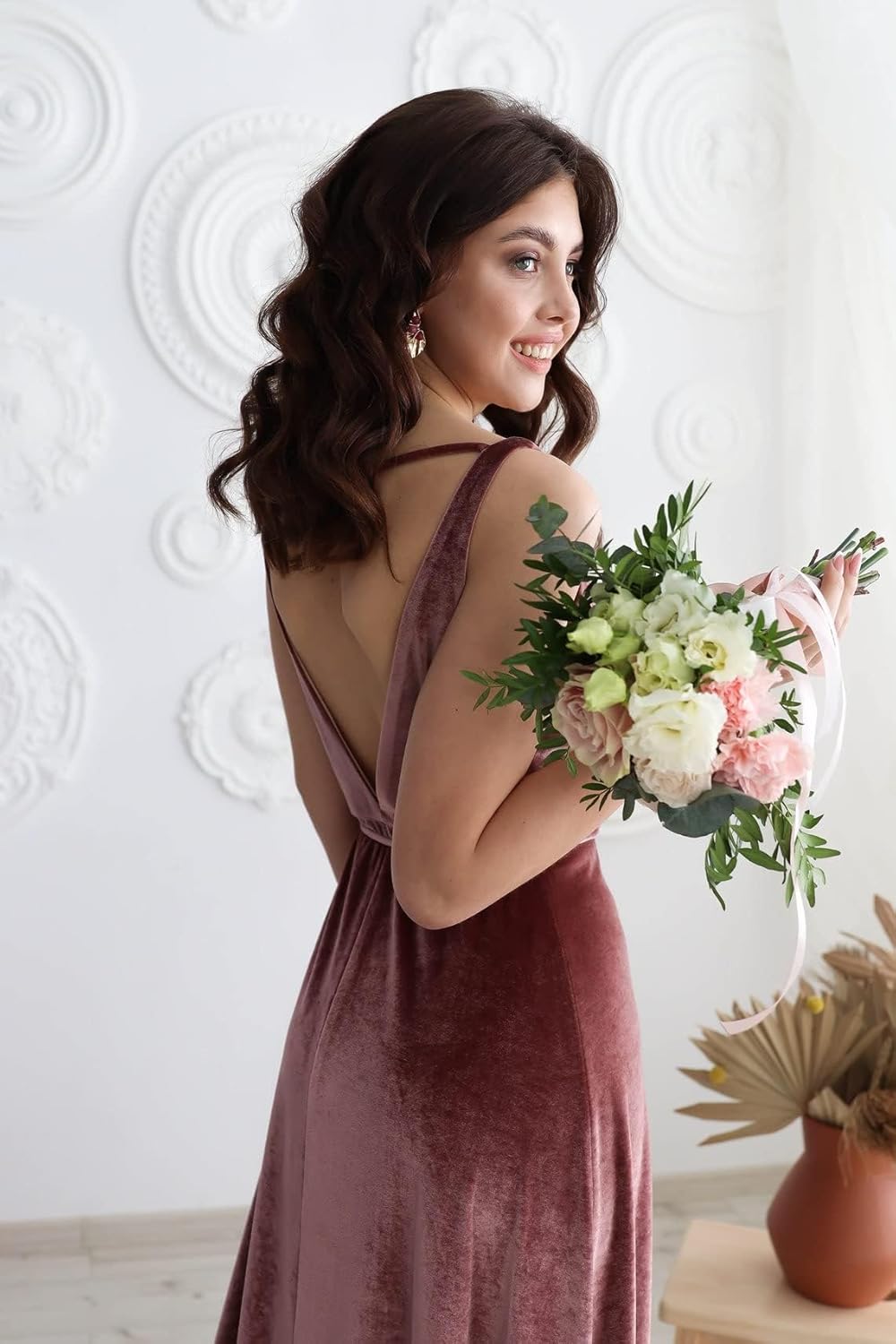 Niulatu V Neck Bridesmaid Dress Long Women's Prom Formal Party Gown with HZ1007