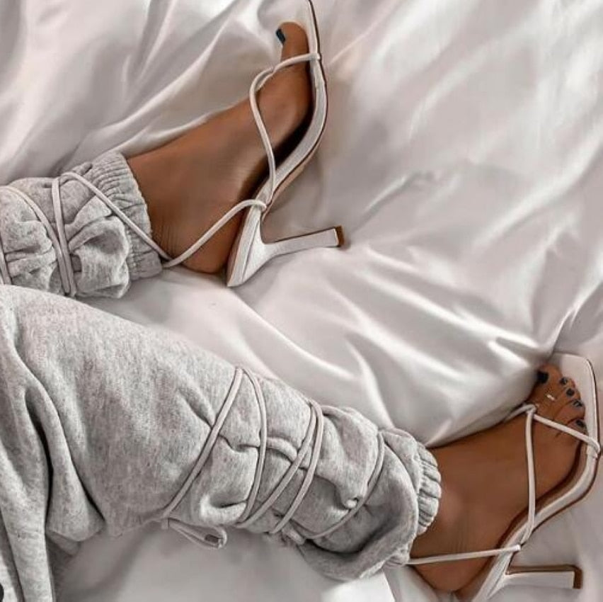 Niulatu Summer White Black Women Sandals Fashion Cross-Tied High Heels Shoes Sexy Lace Up Party Pumps shoes Woman Size DJSE