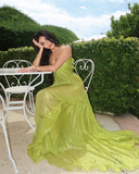 Niulatu Green Long Prom Dress Spaghetti Straps Evening Gown HZ1007