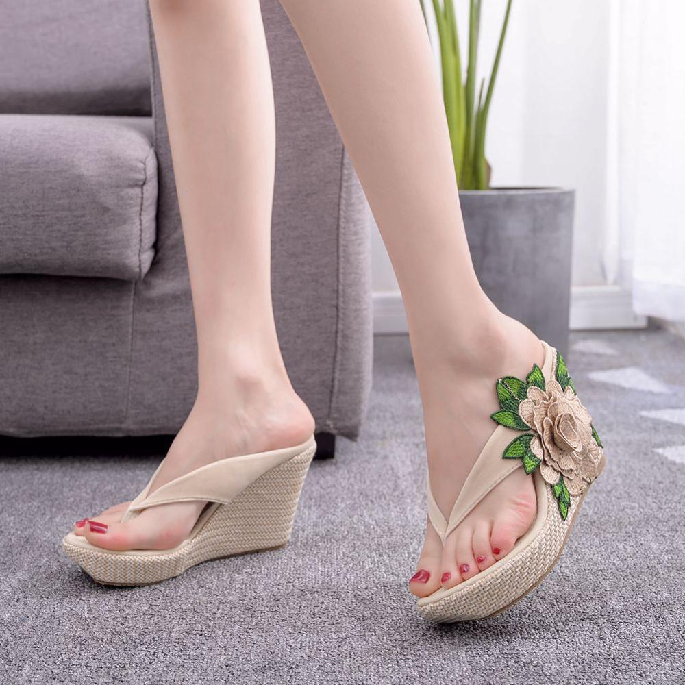 Niulatu High Heel Slippers Woman Slippers Lady Home Slippers Casual Beach Flip Flops Thick Bottom Sandals Women Shoes DJSE