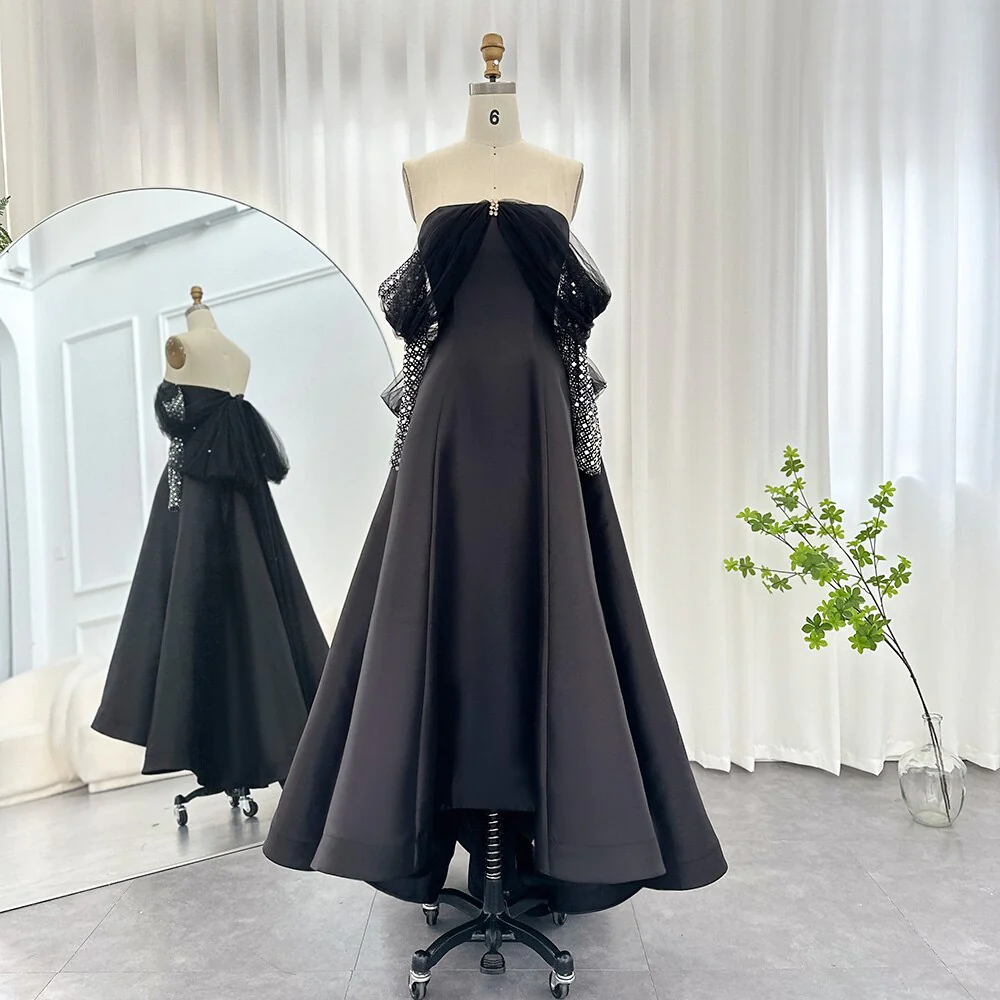 Niulatu Dubai Evening Dresses for Women Wedding Party Black Long Sleeve Gala Prom Dress HZ1007
