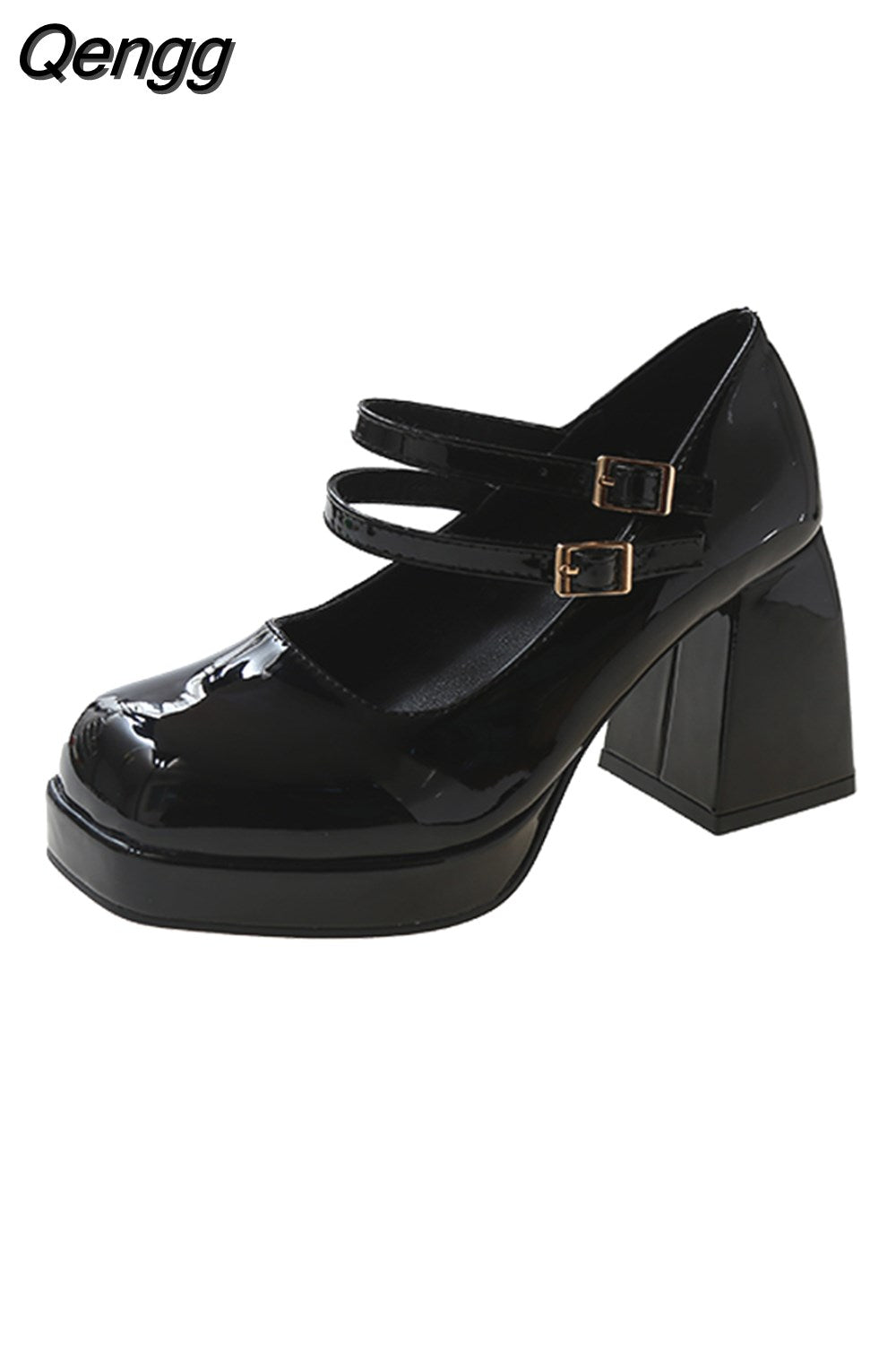 Niulatu High Heels Platform Pumps Women's Square Toe Thick Heels Mary Janes Woman Patent Leather High Heels Shoes Party Shoes DJSE