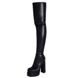 Niulatu High Heels Gothic Punk Boots Block Heels Double Platform Over The Knee Boots Large Size Bota Feminina Ladies Shoes DJSE