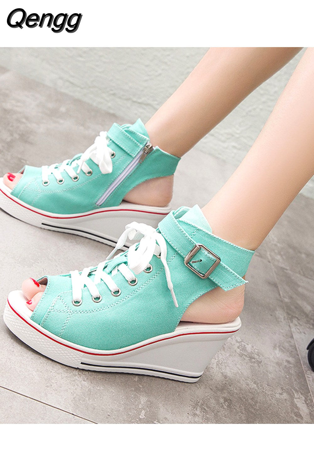 Niulatu High Top Canvas Shoes Women's Fish Mouth Canvas Sandals Sloped Heel Hollow Out Women's Shoes Wedges Shoes for Women DJSE