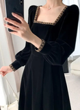 Niulatu Dress Women Long Sleeve Square Neck Elegant Bodycon Patchwork Fashion Evening Dress HZ1007