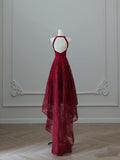 Niulatu High Low Burgundy Sequin Long Prom Dresses Evening Gowns S3840