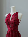 Niulatu High Low Burgundy Sequin Long Prom Dresses Evening Gowns S3840