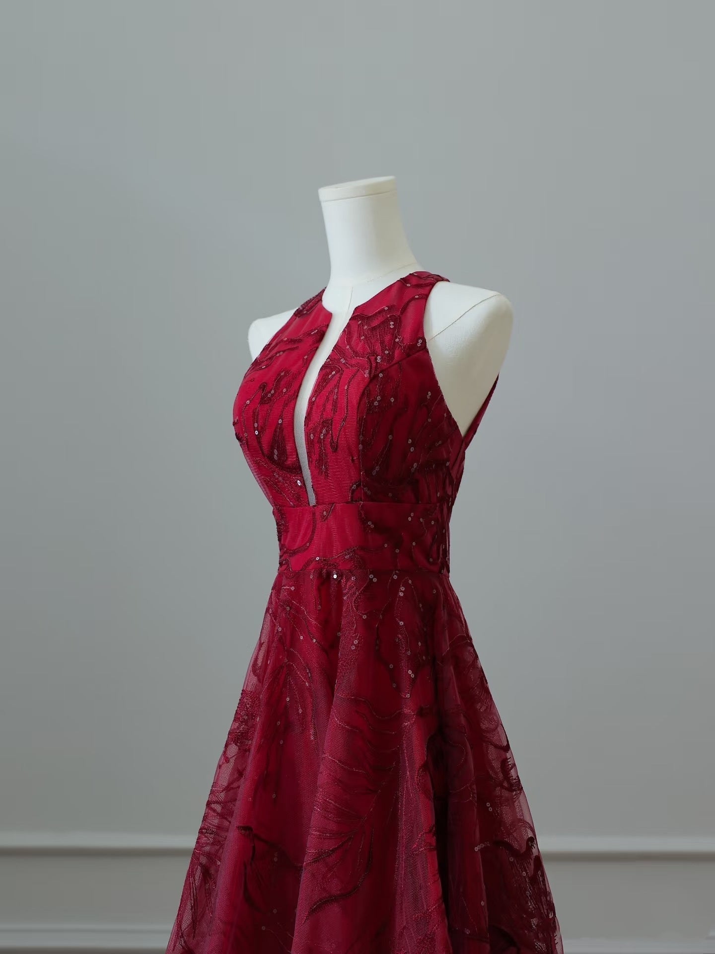 Niulatu High Low Burgundy Sequin Long Prom Dresses Evening Gowns S3840