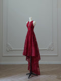 Niulatu High Low Burgundy Sequin Long Prom Dresses Evening Gowns S3840