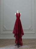 Niulatu High Low Burgundy Sequin Long Prom Dresses Evening Gowns S3840