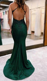 Niulatu Backless Mermaid Lace Green Long Prom Dress, Green Formal Elegant Evening Dress Wedding Guest Dress HZ1026