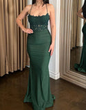 Niulatu Backless Mermaid Lace Green Long Prom Dress, Green Formal Elegant Evening Dress Wedding Guest Dress HZ1026