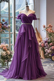 Niulatu A-line Off-shoulder Chiffon Long Prom Dress Formal Evening Gown HZ1026