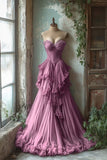 Niulatu A-line Sweetheart Neck Tulle Beaded Long Prom Dress, Vintage Formal Dress HZ1026