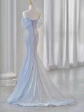 Niulatu Sweetheart Sequin Mermaid Gown-Fairytale Beaded Tulle Train Long Prom Dress for Events HZ1026